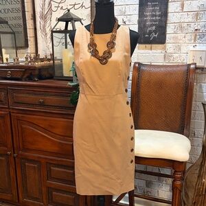 Ann Taylor Beige Button-Detail Mini Dress